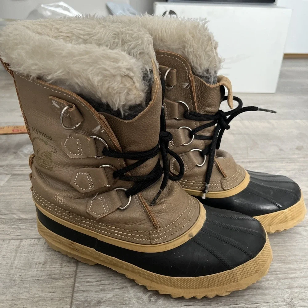 Sorel Manitou  Women's Winter Snow Boots Size‎ 6 Brown Tan Lined Vintage
